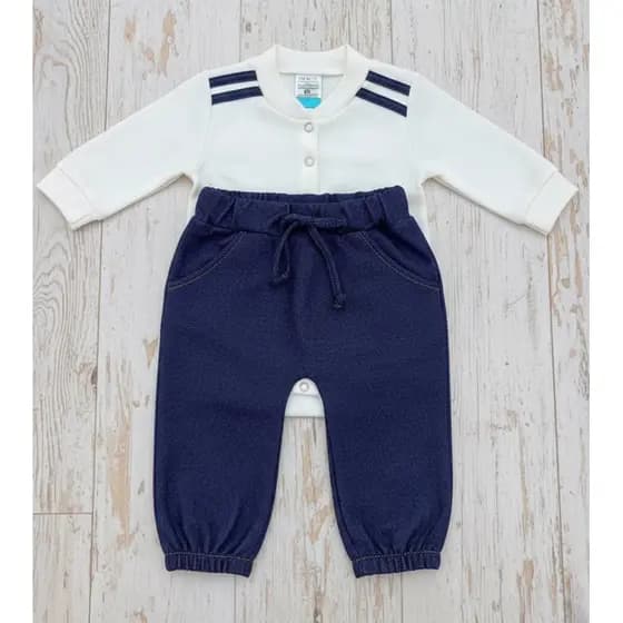 Conjunto Baby Premium Infantil RN Saida Maternidade com calça jeans de malha pra recém nascido para menino/masculino