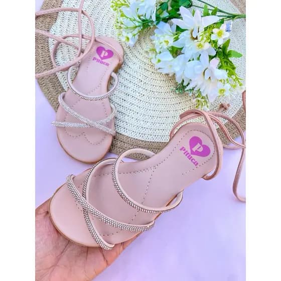 Sandália Infantil Feminina com Strass e Amarração – Estilosa, Leve e Confortável para Meninas | presente de Natal