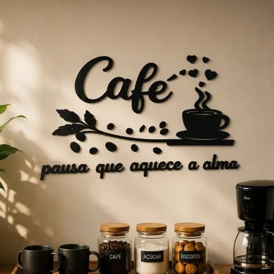 Placa Decorativa Cantinho Do Café MDF para Decoração Pausa Que Aquece A Alma Cozinha Área Gourmet