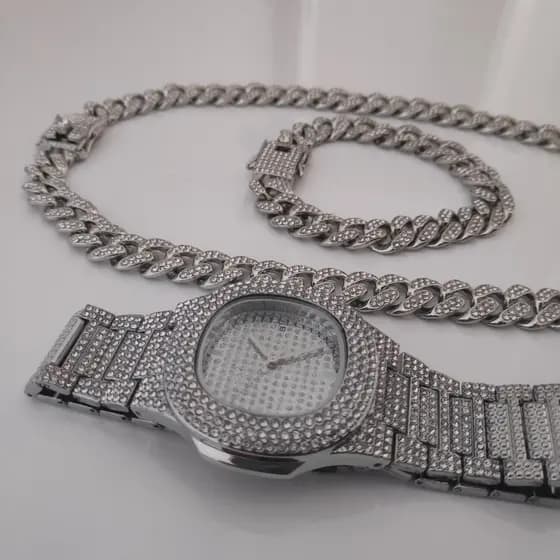 Corrente Cravejada Pulseira de Zircônia Ice Cravejado Trap Funk