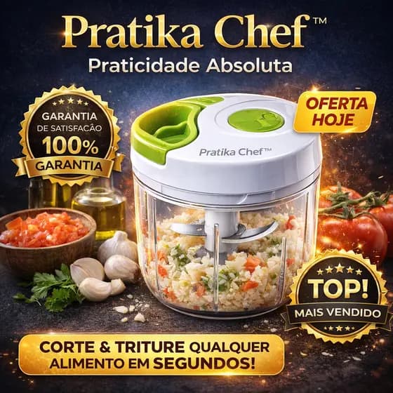 Processador Manual de Alimentos 500ml 3 Lâminas Pratika Chef™. Triturador de Alimento Sem Energia – Prático e Compacto