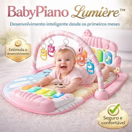 Tapete de Atividades Bebê com Piano Musical BabyPiano Lumière™ Educativo Interativo Sensorial Rosa Confortável