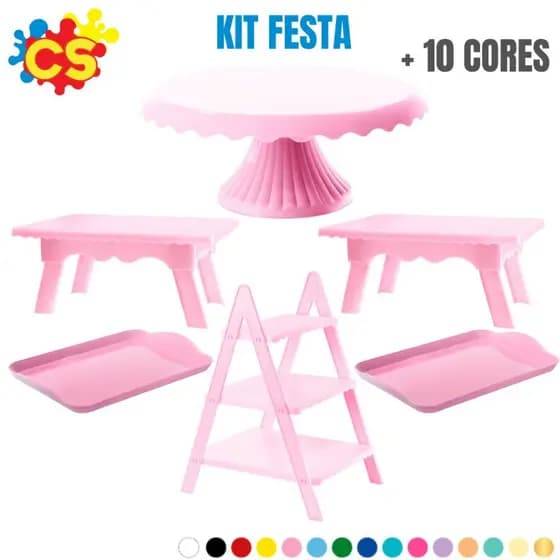 1 Boleira Cake Renda 22, 1 Escadinha, 2 Mesinha, 2 Band 20x13