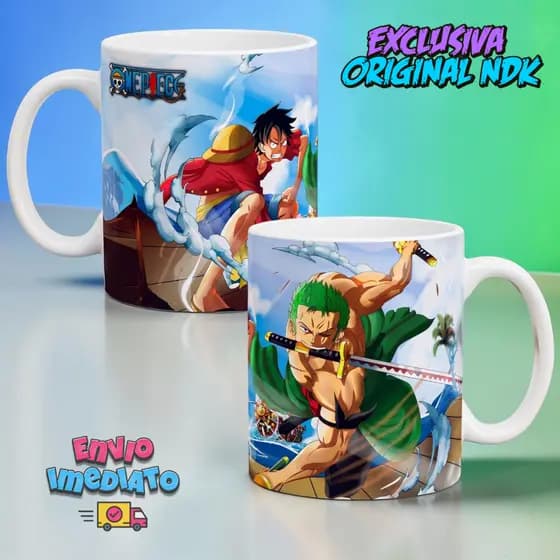 Caneca One Piece Luffy Zoro Porcelana 325ml Presente Geek Anime Colecionável Personalizada