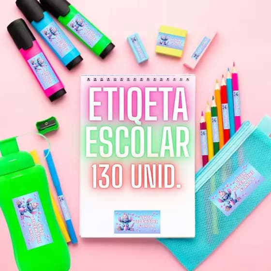 130 Etiquetas escolares - Adesivo para material escolar! A prova dágua e comum - Diversos temas!