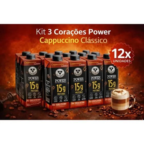 Kit Cappuccino Classico Power Whey 12 unidades com 250ml 3 Corações