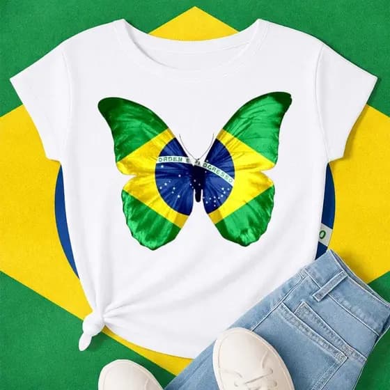 Camiseta Brasil Feminina Branca Estampa Patriota Verde Amarelo Azul Torcida M G GG