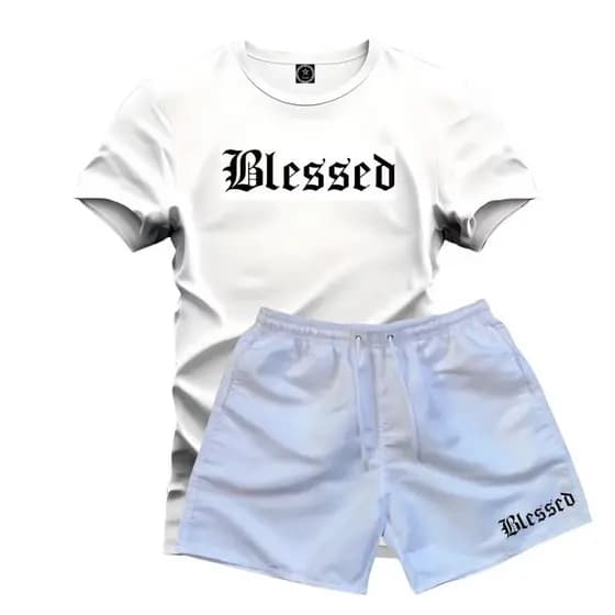 Conjunto Kit Camiseta 100% Algod茫o + Bermuda Masculino Short Tactel P ao GG