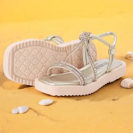 Sandália Infantil Menina Solado Antiderrapante Resistente Com Pedras Brilhantes Moda Oferta