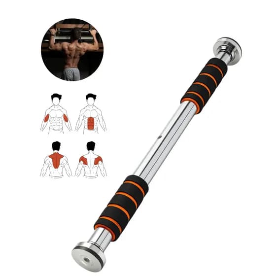 Barra Fixa De Porta Ajustável 62 A 102cm Musculação Treino Casa Academia Prateada Pegada Acolchoada