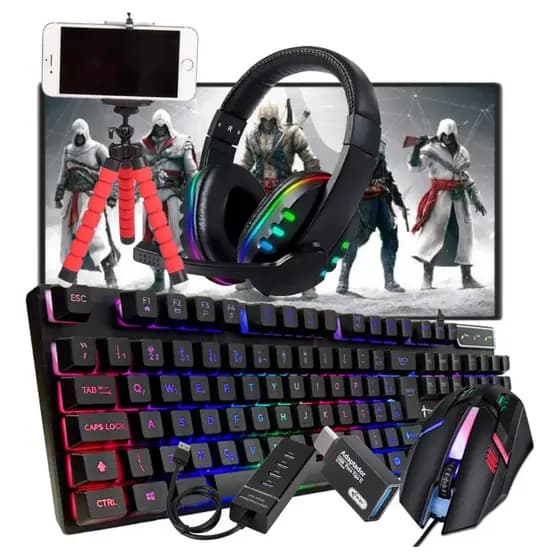 Kit Gamer Para Celular Jogos Completo Com Teclado E Fone Rgb