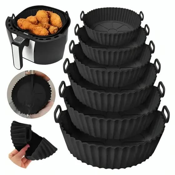Kit 6 Cesto Em Silicone Antiaderente Air Fryer Reutilizável Protetor Microondas Panela Forno