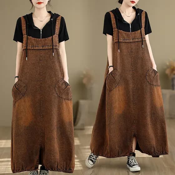 Oladivi Plus Size Feminino Perna Larga Denim Macacões Verão Casual Solto Longo Jean Playsuits Macacão Vintage 621 F113