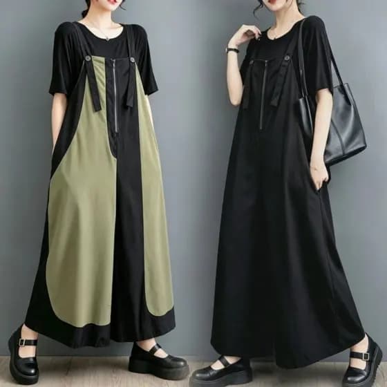 Oladivi Plus Size Feminino Perna Larga Macacões Verão Novo Casual Solto Longo Playsuits Oversized Grande Macacão 9318 D0