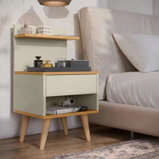Mesa De Cabeceira Para Quarto Pés Retro 1 Gaveta - Várias Cores