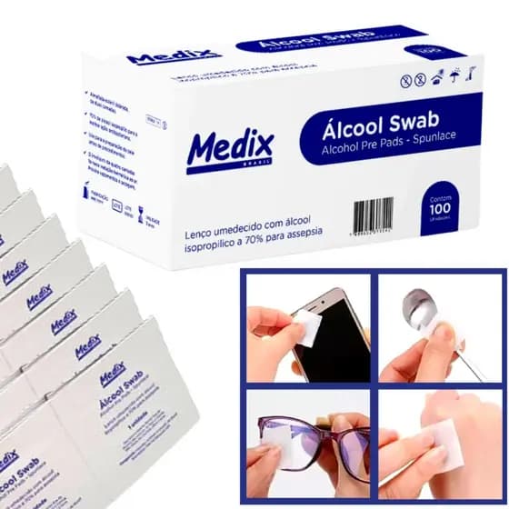 Caixa C/ 100 Lençol Umedecido Swab De Álcool P Higienização