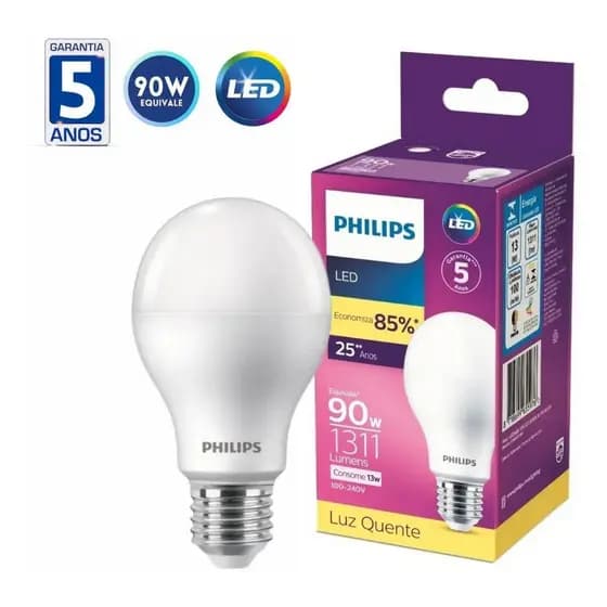 Lampada Led Bulbo 13W 1311Lm 180° Bivolt E27 Philips