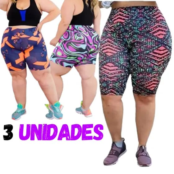 Kit 3 Bermuda Legging Estampada Plus Size G1 ao G3
