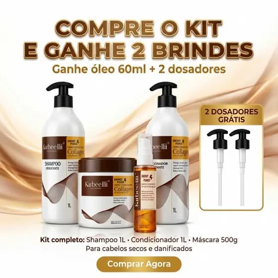 KIT KARBEELLII COM BRINDE - CRONOGRAMA CAPILAR COMPLETO Brilho + Hidratação + Reconstrução