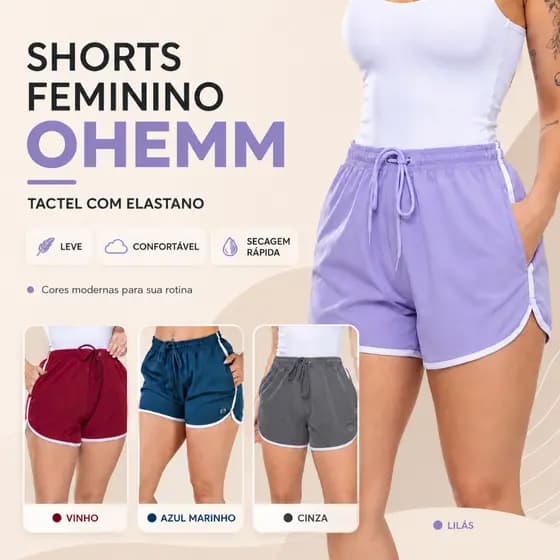 Shorts Feminino Fit Elastano Curto, Academia, Praia, Corrida, Soltinho, Blogueira