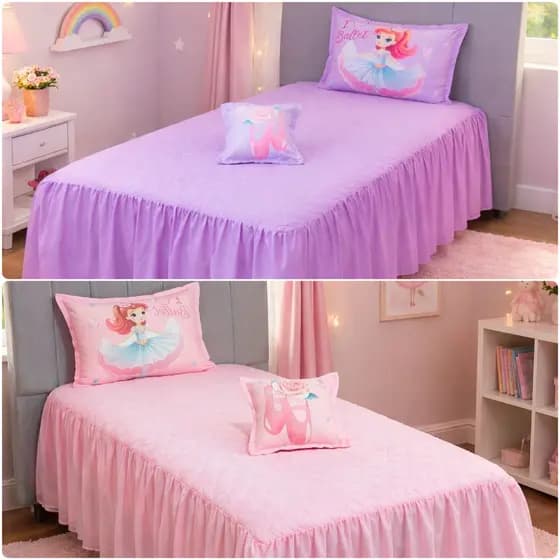 SOLTEIRO Cobre Leito Infantil DIVINA BAILARINA 03 Peças - Colcha com Babado Toque Mácio Exclusiva