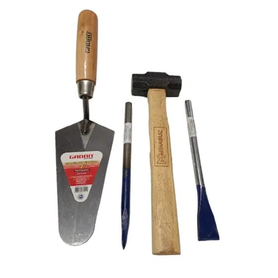 Kit Marreta 1kg + Ponteiro Talhadeira Colher Pedreiro