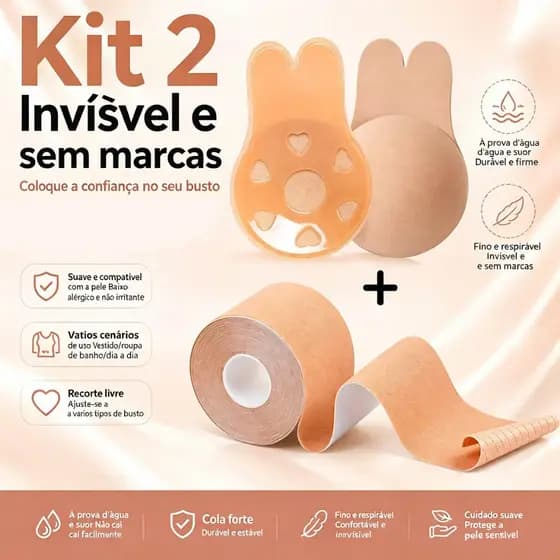 Kit 2 Conjunto para levantar o peito 1 Sutiã Rolo Adesivo + 1 par Sutiã Adesivo Pushup