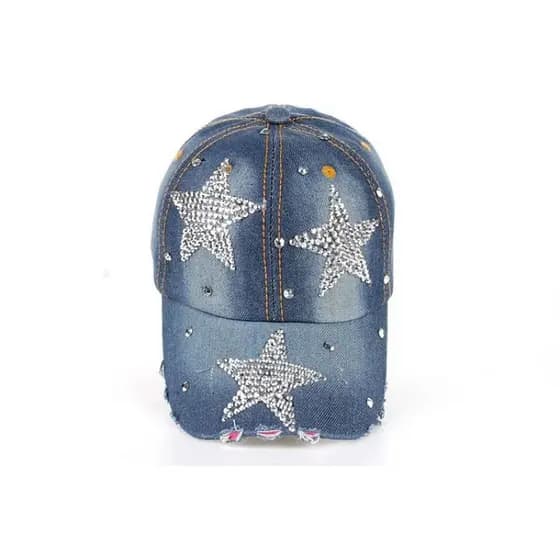 Boné Feminino Adulto STRASS STARS, tecido jeans, aplicacação dos detalhes em pedra strass. Possui regulagem de tamanho!