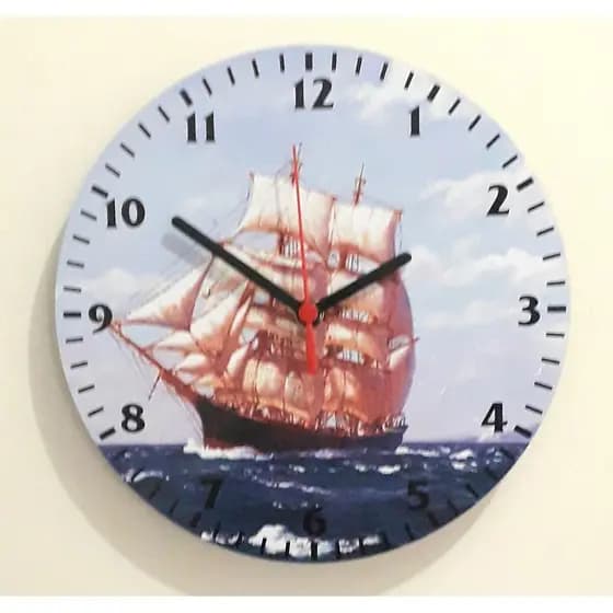 Relógio de parede, decorativo com Veleiro, para sala, cozinha, quarto, escritório, decoração elegant