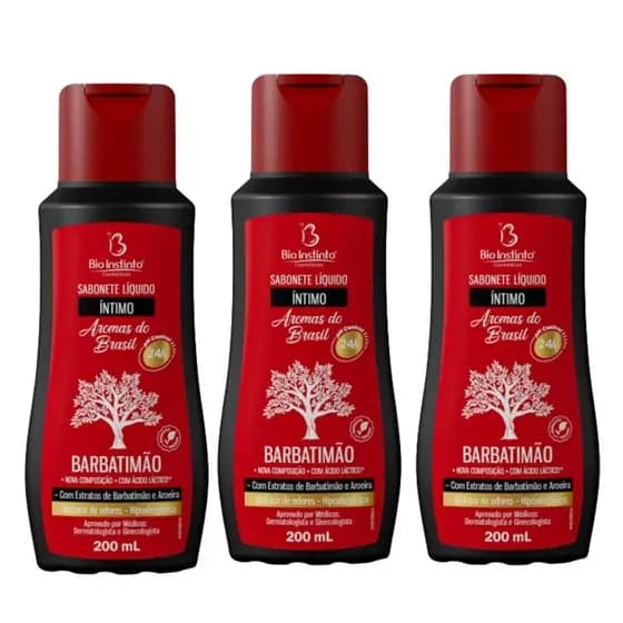 Kit 3 Sabonetes Intimo Barbatimão pH Equilibrado 200ml - Bio Instinto