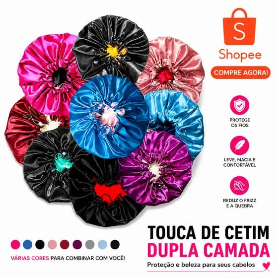 Touca de Cetim Dupla Face Ajustável com Regulador Antifriz Modela Cabelos Zero Friz Dormir Luxo
