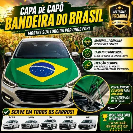 Bandeira Do Brasil Para Capô De Carro 180cm X 100cm Copa Do Mundo Elastico Ajustavel Top lançamento