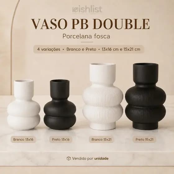 Vaso Porcelana Decorativo Preto e Branco