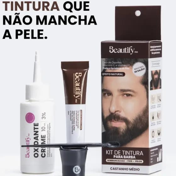 Tinta para Barba e Bigode Beautify Kit Tintura Barba Coloração Profissional Kit Barba Masculino 10g