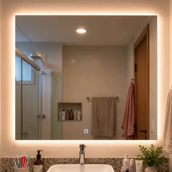 Espelho Quadrado 50x50 Lapidado com LED Touch 3 Cores Decoração Banheiro Bivolt Entrega Rapida