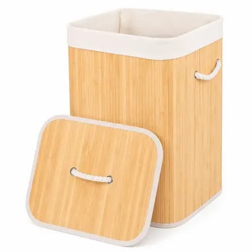Cesto Organizador Bambu Capacidade 70 Litros Com Alcas Tampa Resistente Ecologico