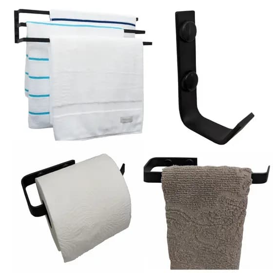 Kit De Acessórios Para Banheiro 4 Peças Preto Fosco