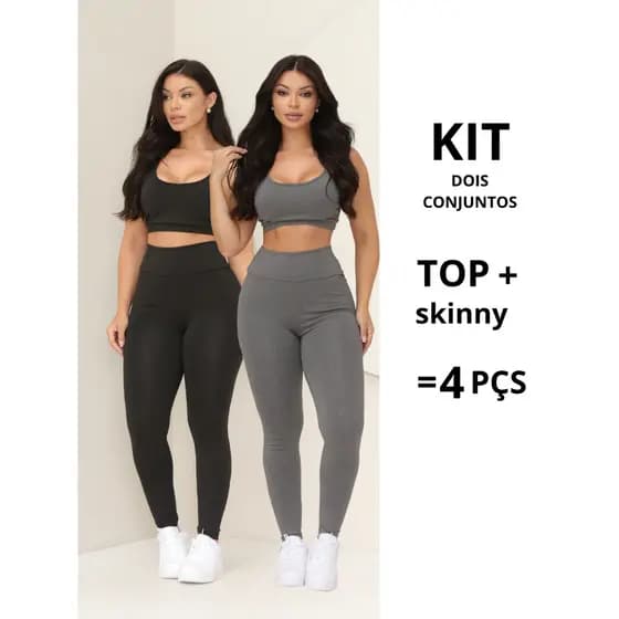 kit 2 Conjunto Fitness Feminino Top e Calça Sports Treino Perfeito Tecido Premium