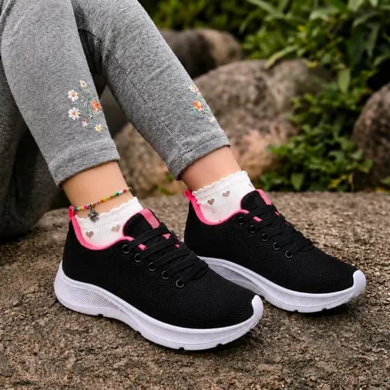 Tênis Infantil Menina Preto com Rosa Leve e Confortável
