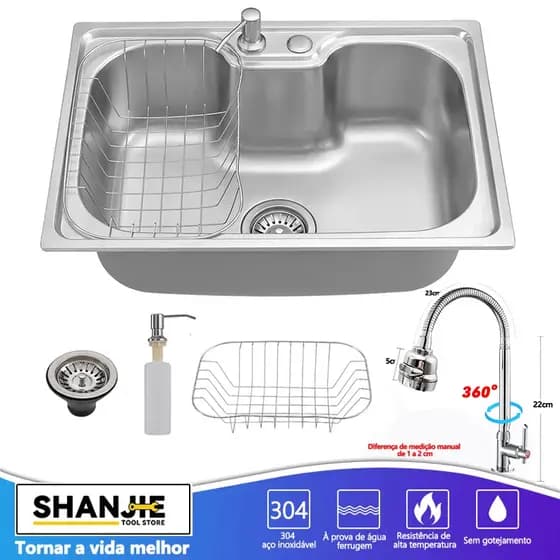 Cuba para cozinha gourmet pia aço inox com acessórios 50 cm