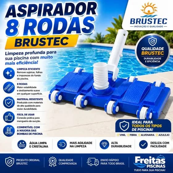 Aspirador Para Piscina 8 Rodas Brustec Limpeza Fundo Piscina