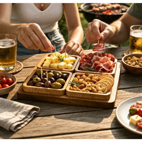 Petisqueira de Madeira com Divisórias – Tábua de Frios e Queijos para Servir Aperitivos e Churrasco