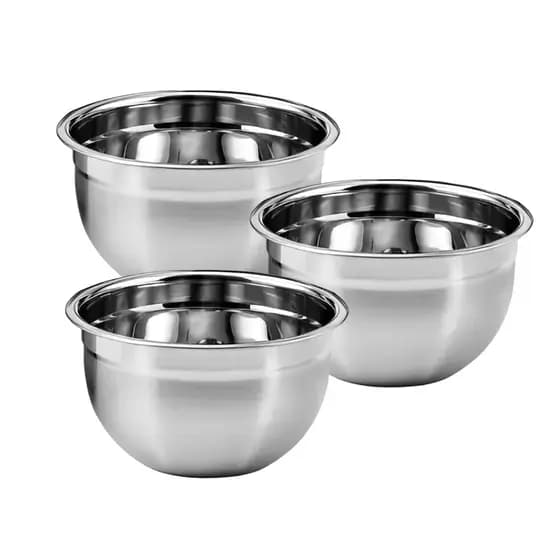 Kit Com 3 Tigela Bowl Bacia Saladeira Aço Inox 26cm Cozinha Profissional Doméstico Culinário