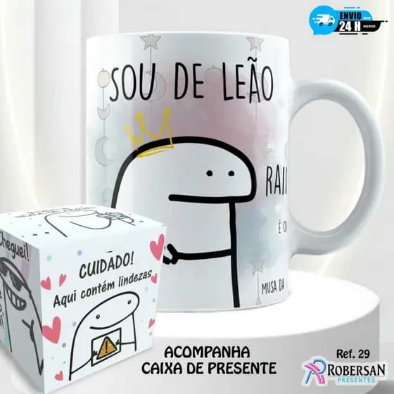 Caneca Signo Leão - Personalizada Flork Leonina com Nome Engraçada Divertida Meme Xicara de Porcelana 325ml