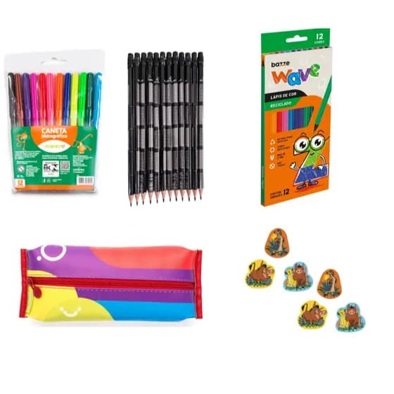 Kit Escolar completo com 43 itens