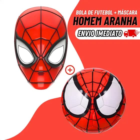 Kit Bola Do Homem Aranha Vermelha de Futebol + Máscara Spider Man Espetacular Infantil