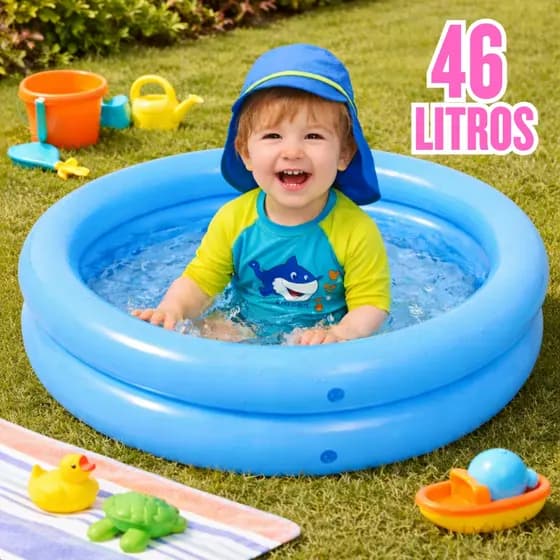 Piscina Inflável Redonda 2 Níves 46 Litros Infantil Azul Amarelo Para Bolinha Água Verão