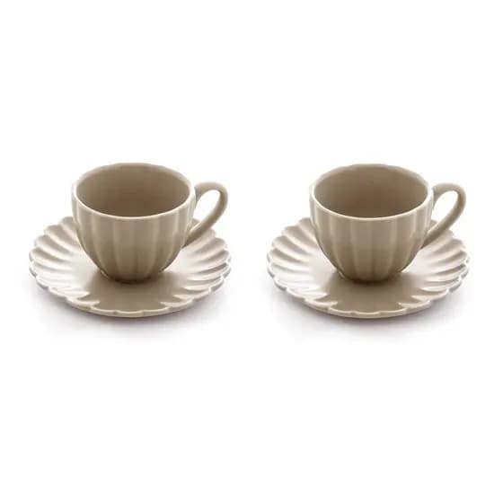 Cj 2 Xícaras P/Café C/Pires de Porcelana Pétala Areia Matt 90ml Wolff