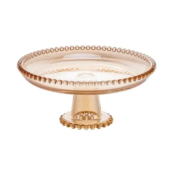 Prato de Cristal C/Pé para Bolo/Doces Pearl Bolinha Âmbar 20x9cm Wolff