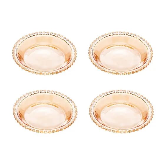 Cj 4 Pratos de Pão de Cristal Pearl Bolinha Âmbar 14cm Wolff